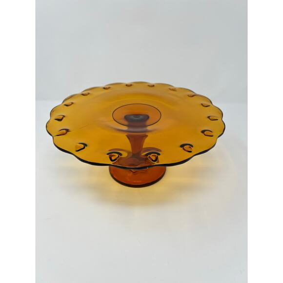 Indiana Glass Amber Teardrop Cake Plate Stand Glass Pedestal Footed - Picture 4 of 8